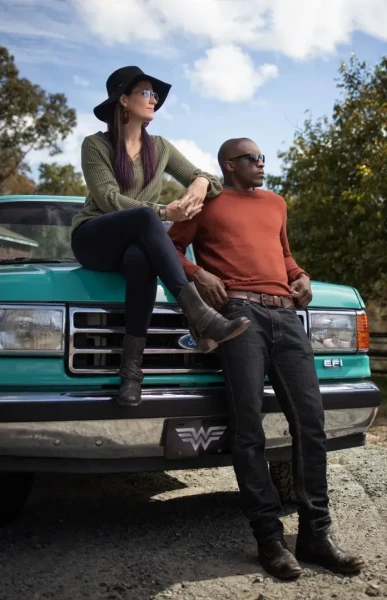 Branded image of couple on truck